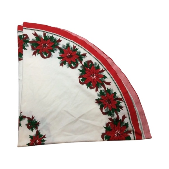 Poinsettia Round Tablecloth Christmas Cotton Blend Vintage - Picture 9 of 11